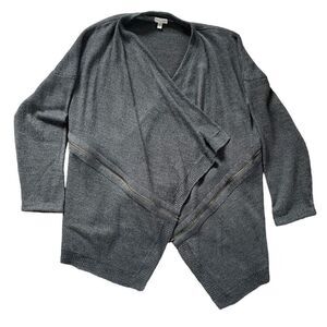 Garnet Hill Wool Linen Drape Front Open Cardigan Zipper Detail Pockets